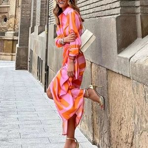 Orange & pink long wrap dress size M